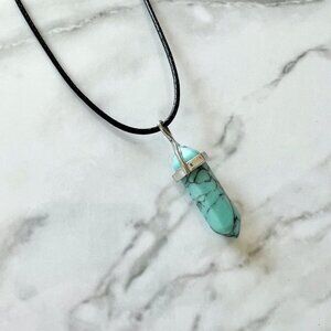 Turquoise Crystal Point Necklace Faux Turquoise